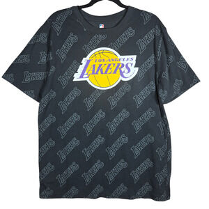 NBA Los Angeles Lakers T Shirt Mens Large Black‎ All Over Print Logo Graphic Tee